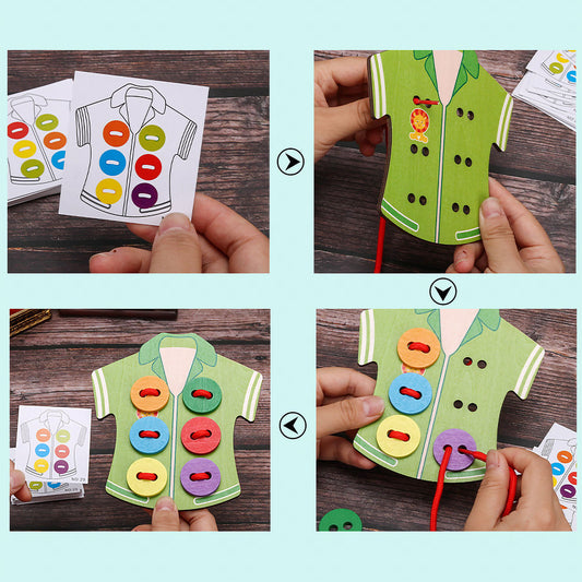 NOOLY Wooden clothes Lacing Cards, Wooden Clothes Lacing Toys CXB0101