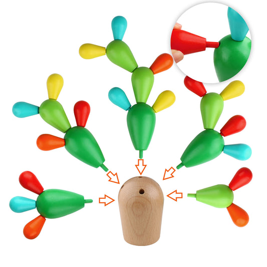 Andux Toddlers Wooden Balancing Cactus Montessori Stacking Rainbow Cactus Toys for Kids 4-8 Years Old XRZJM-01