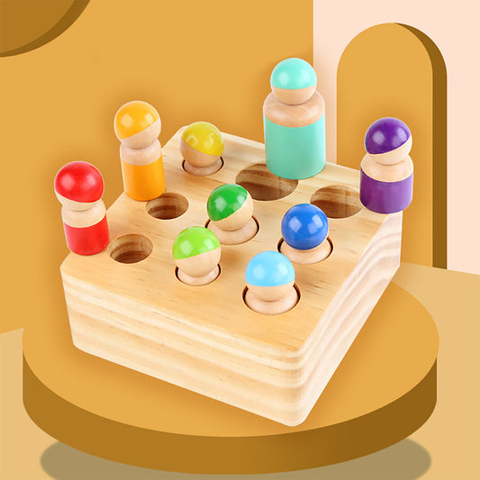 NOOLY Wooden Rainbow Peg Dolls Toys, Montessori Matching Puzzle Toy for 3+ Years Old Boys and Girls?CHR-01